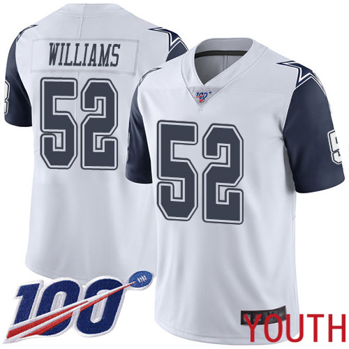 Youth Dallas Cowboys Limited White Connor Williams 52 100th Season Rush Vapor Untouchable NFL Jersey